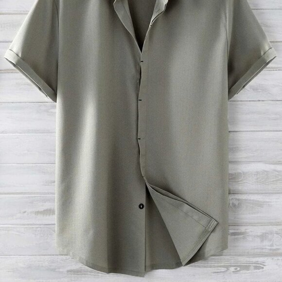 Grey Basic Men's Button Up Shirt - Picture 2 of 6